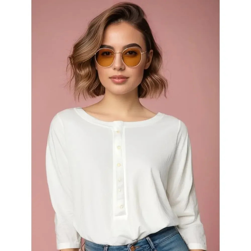 Vintage Backroad Blues Women's Medium White Long Sleeve Blouse Casual Spring Top